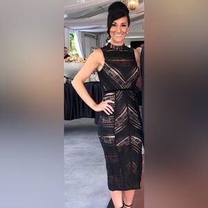 Black and Gold Strapless Bodycon Cocktail Dress